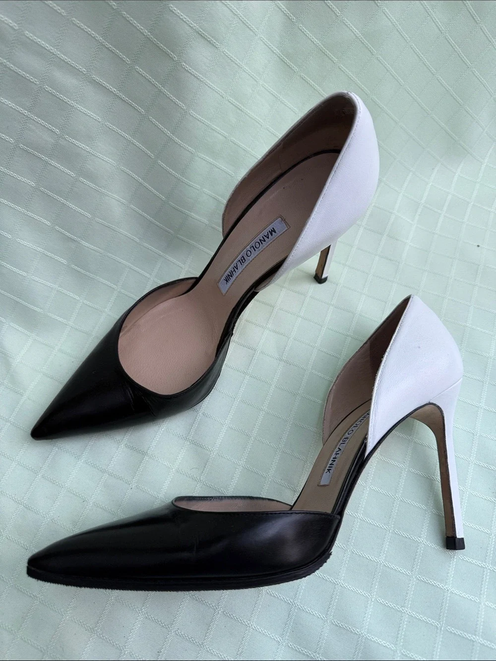 Manolo Blahnik Black and White Pointed D'Orsay Stiletto Pumps in the Box